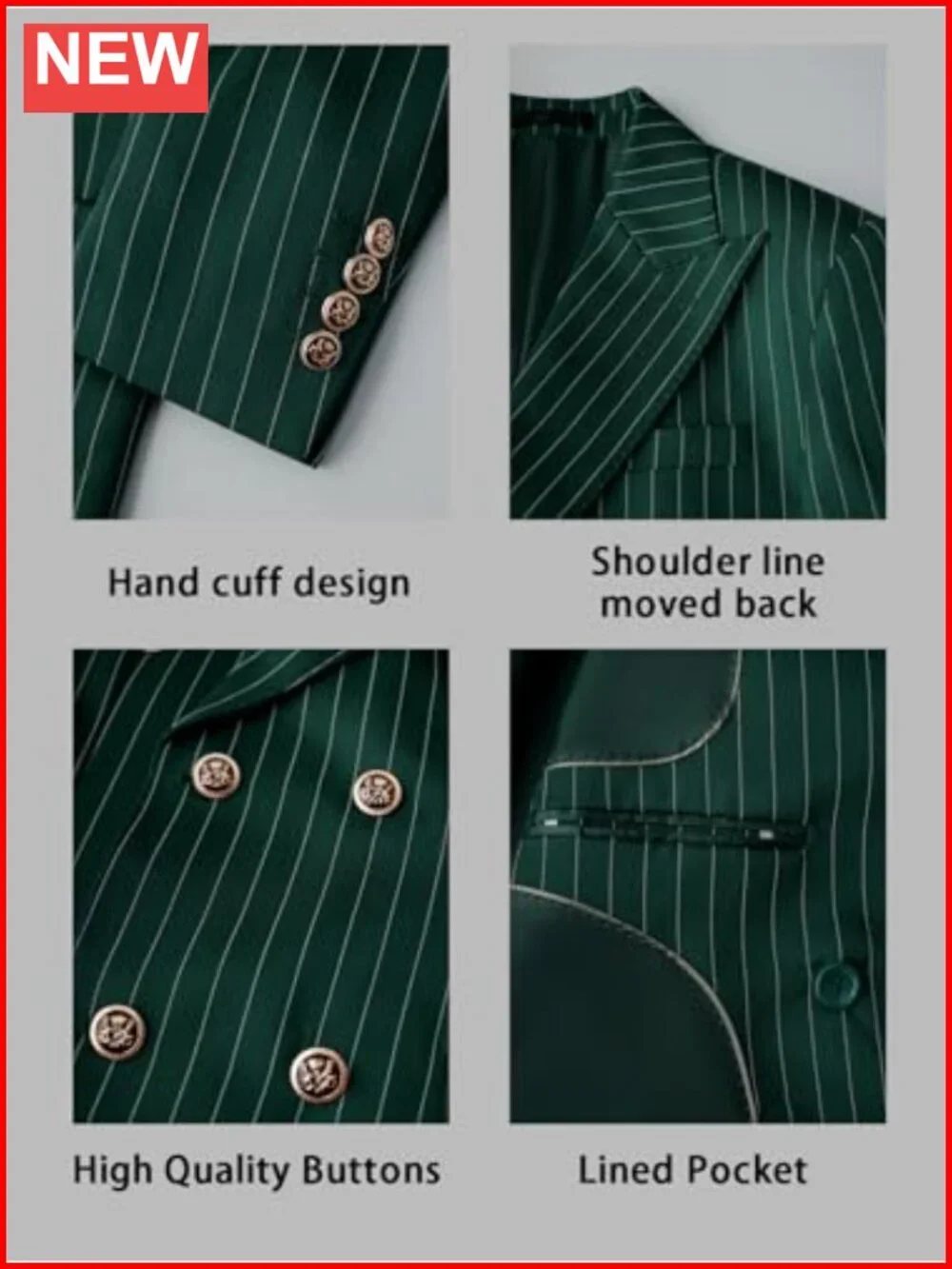 Men's Double Breasted Suit 2 Piece Pinstriped Peak Lapel Blazer Pant